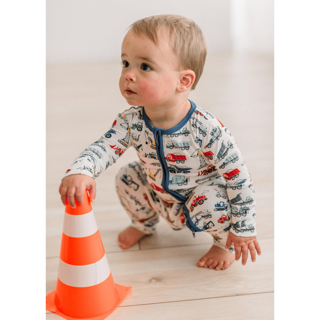 Kickee Pants Print Convertible Coverall, Natural Construction Trucks - Flying Ryno