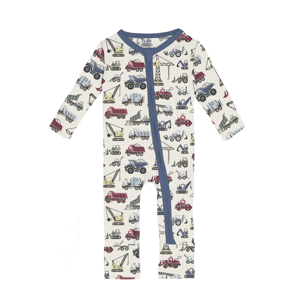 Kickee Pants Print Convertible Coverall, Natural Construction Trucks - Flying Ryno