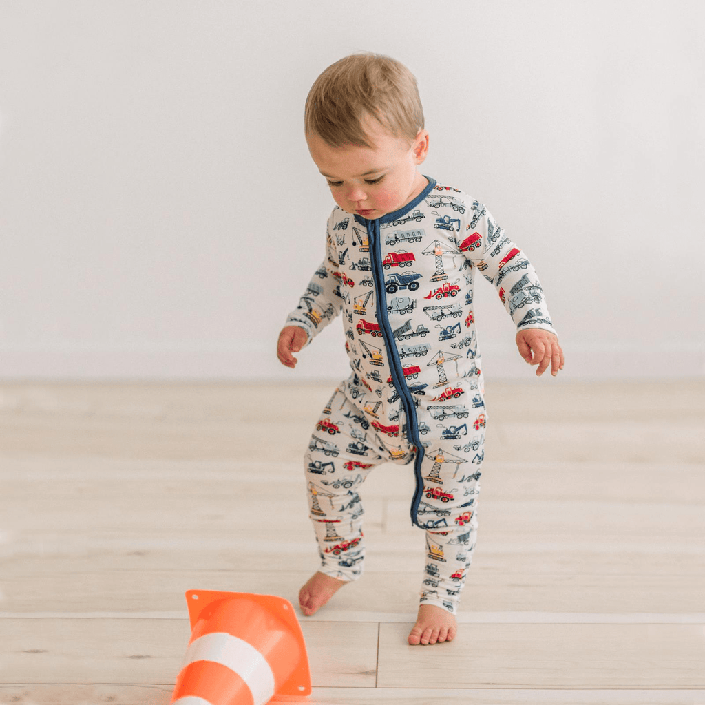 Kickee Pants Print Convertible Coverall, Natural Construction Trucks - Flying Ryno