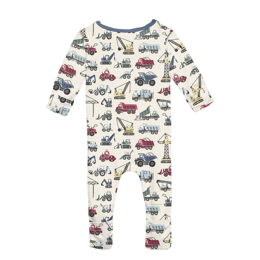 Kickee Pants Print Convertible Coverall, Natural Construction Trucks - Flying Ryno
