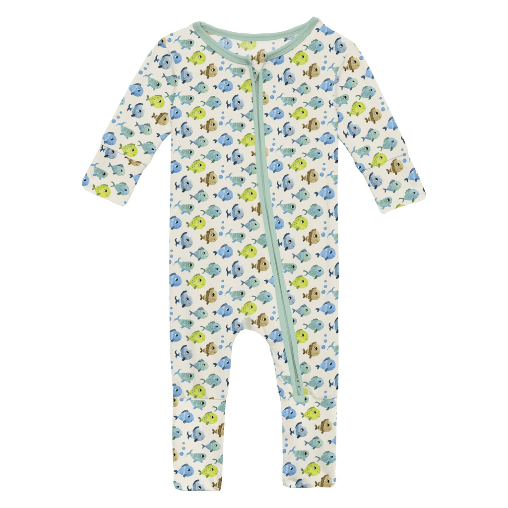 Kickee Pants Print Convertible Coverall, Natural Fishies - Flying Ryno
