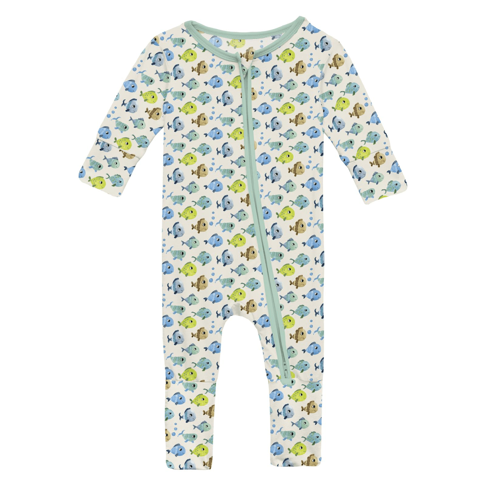 Kickee Pants Print Convertible Coverall, Natural Fishies - Flying Ryno