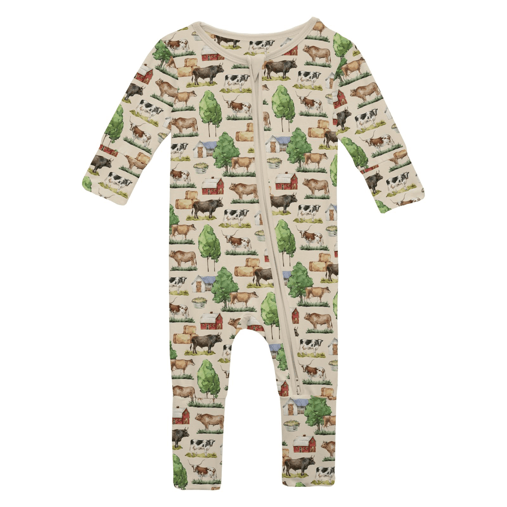 Kickee Pants Print Convertible Coverall, Natural Grazing Cows - Flying Ryno