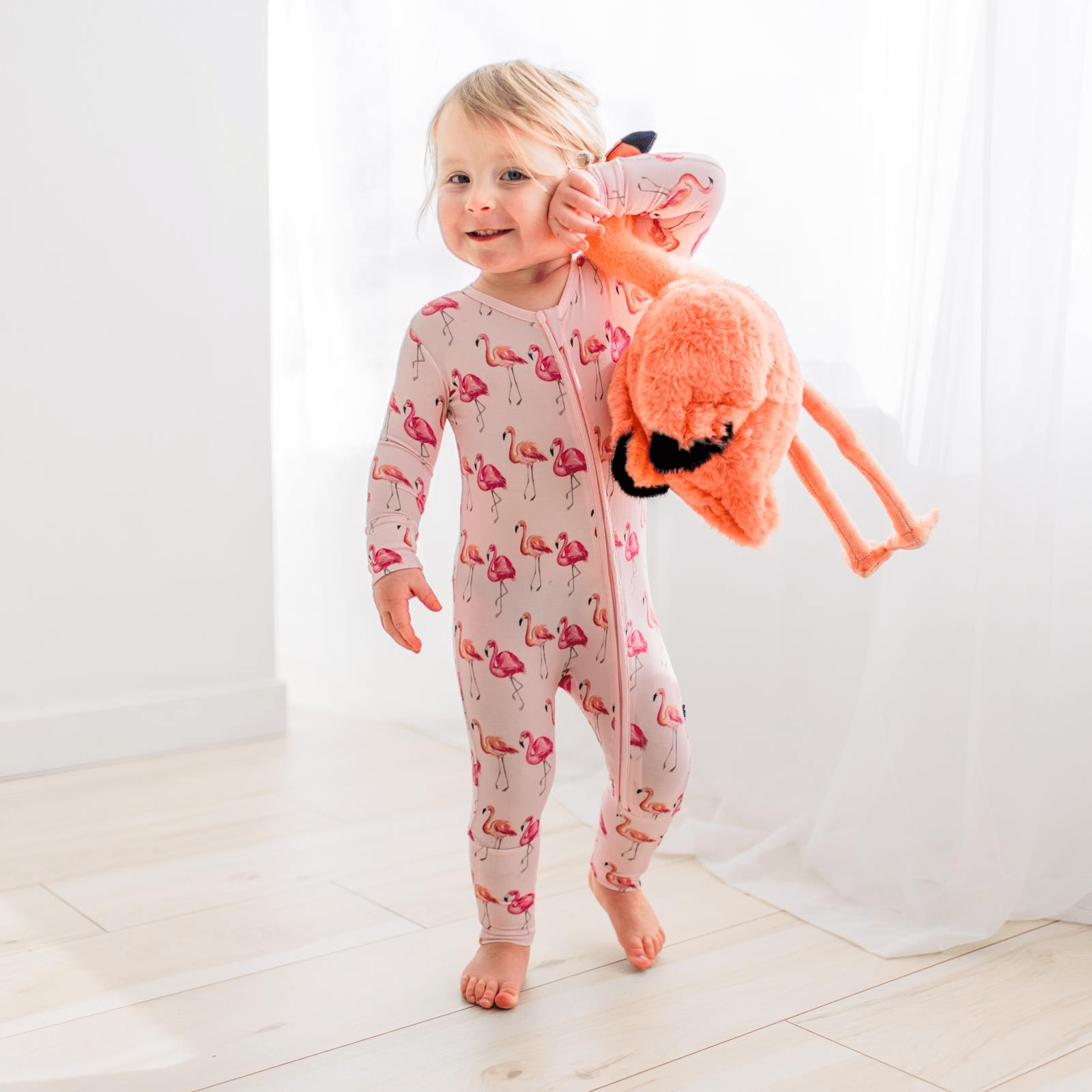 Kickee Pants Print Convertible Coverall, Shrinking Violet Flamingo - Flying Ryno