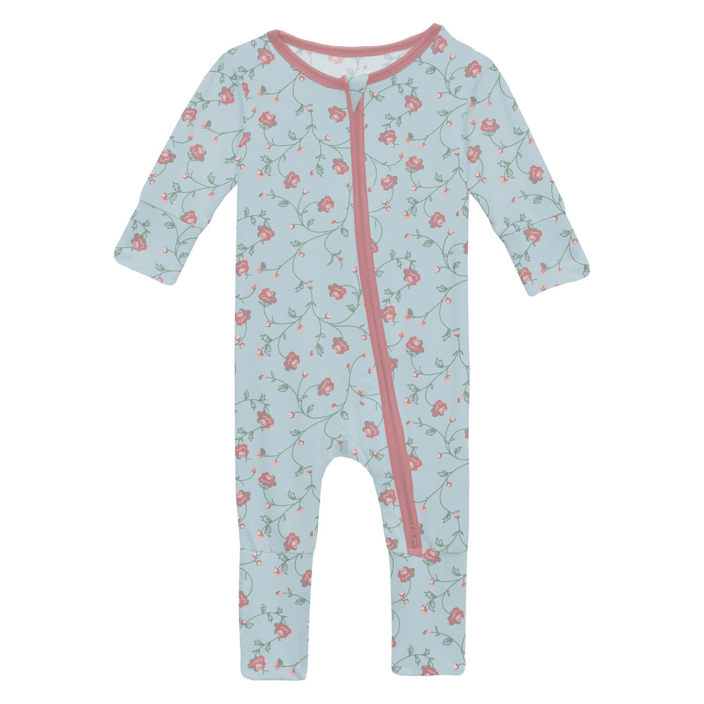 Kickee Pants Print Convertible Coverall, Spring Sky Floral Vines - Flying Ryno