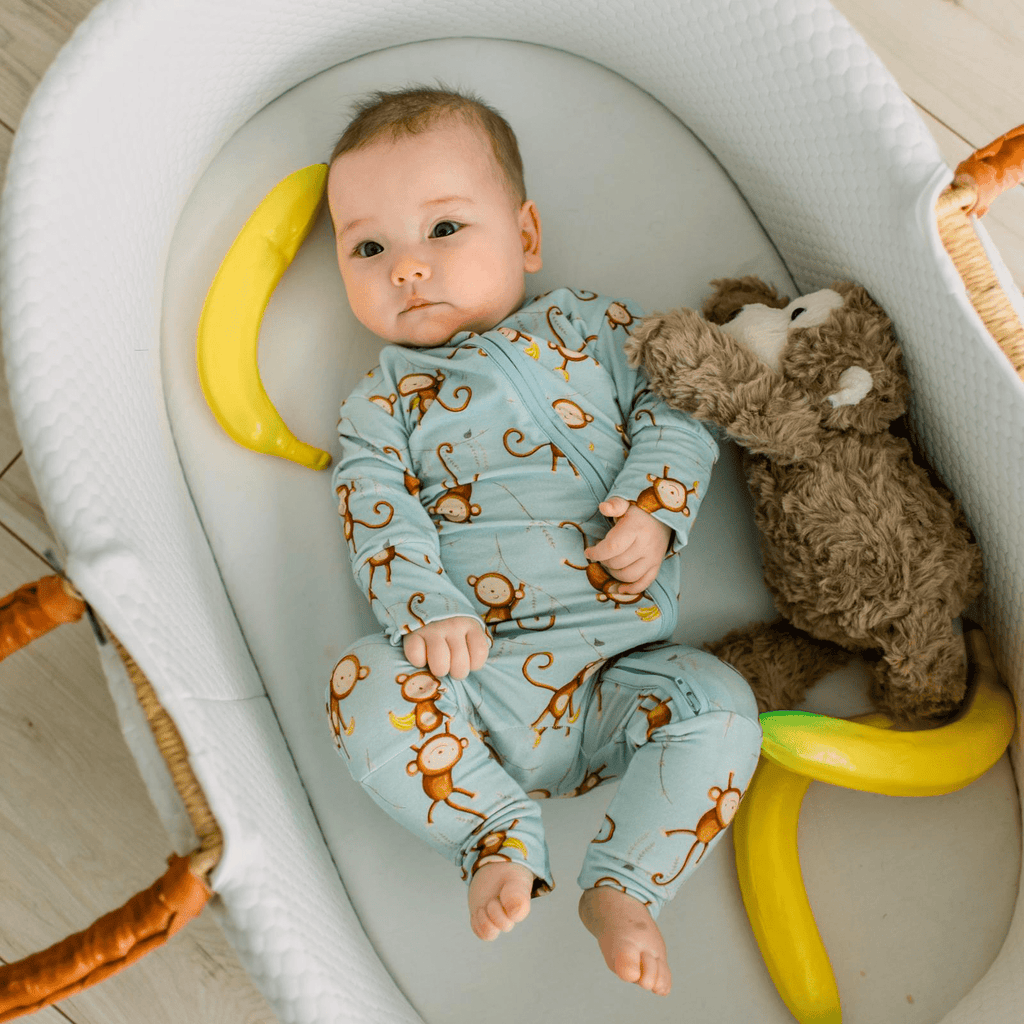 Kickee Pants Print Convertible Coverall, Spring Sky Monkeys and Bananas - Flying Ryno