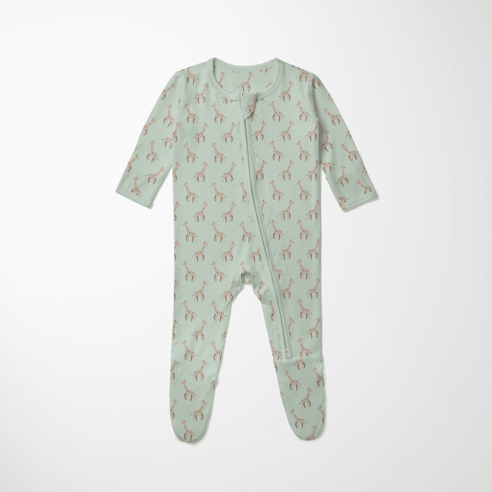 Kickee Pants Print Footie with 2 Way Zipper, Aloe Giraffe - Flying Ryno