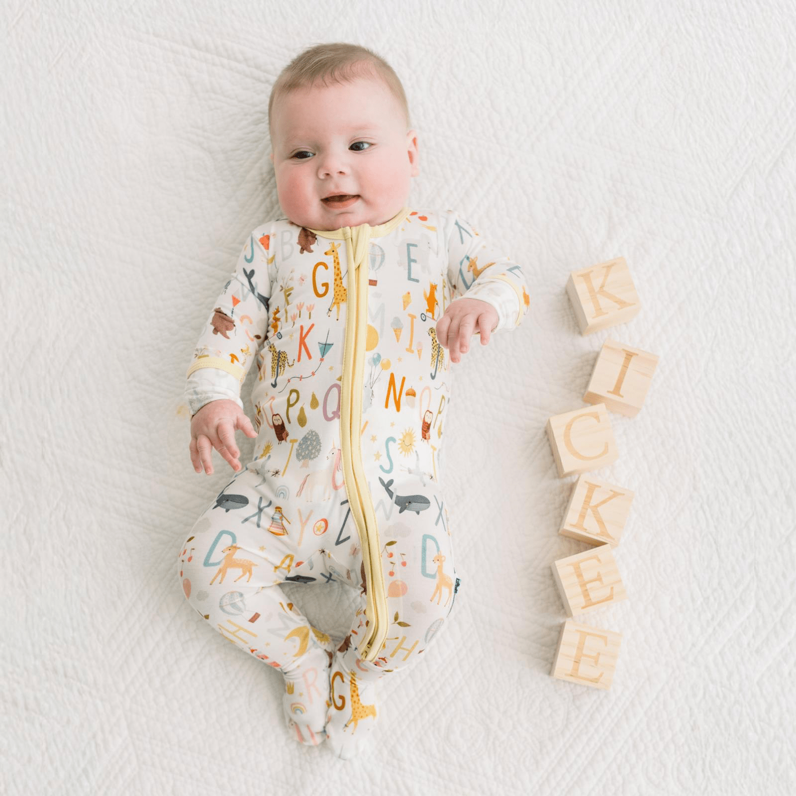Kickee Pants Print Footie with 2 Way Zipper, Animal Alphabet - Flying Ryno