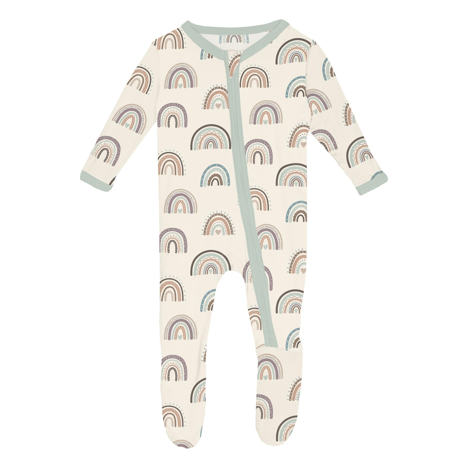 Kickee Pants Print Footie with 2 Way Zipper, Earthy Rainbows - Flying Ryno
