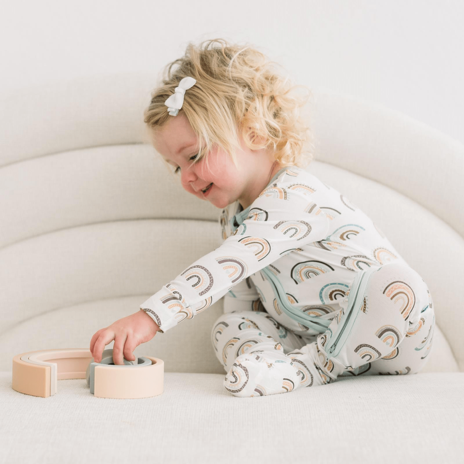 Kickee Pants Print Footie with 2 Way Zipper, Earthy Rainbows - Flying Ryno