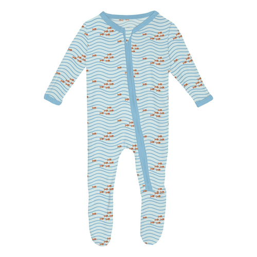 Kickee Pants Print Footie with 2 Way Zipper, Fresh Air Little Fishy - Flying Ryno
