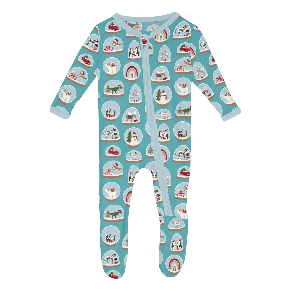 Kickee Pants Print Footie with 2 Way Zipper, Glacier Snow Globes - Flying Ryno