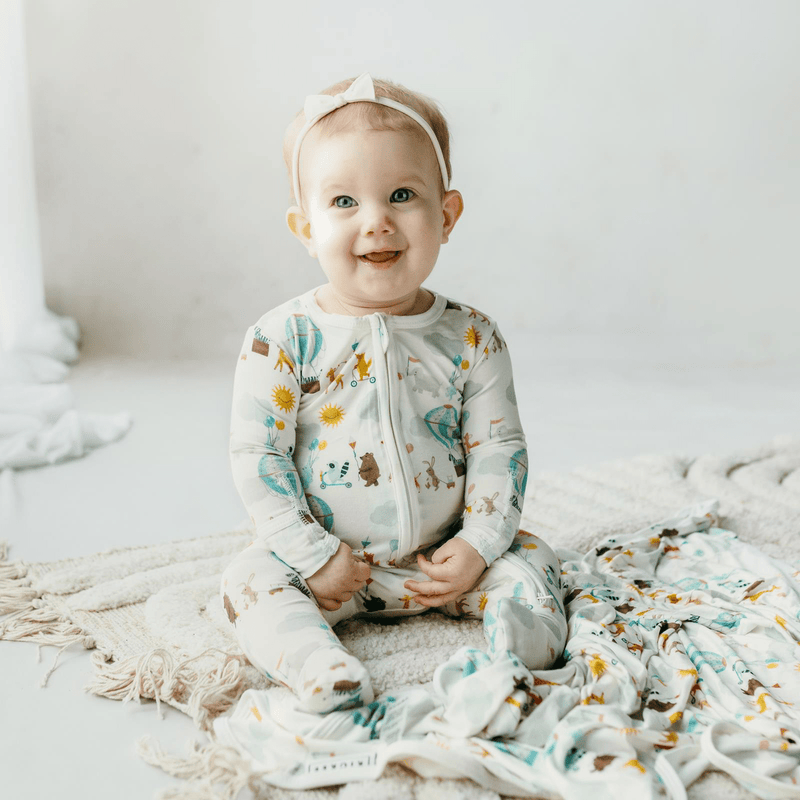Kickee Pants Print Footie with 2 Way Zipper, Natural Animal Parade - Flying Ryno
