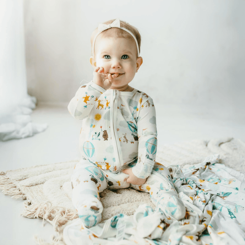 Kickee Pants Print Footie with 2 Way Zipper, Natural Animal Parade - Flying Ryno