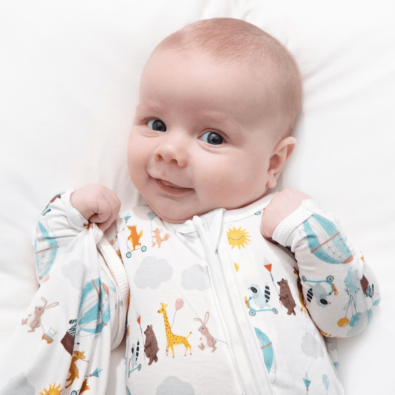 Kickee Pants Print Footie with 2 Way Zipper, Natural Animal Parade - Flying Ryno