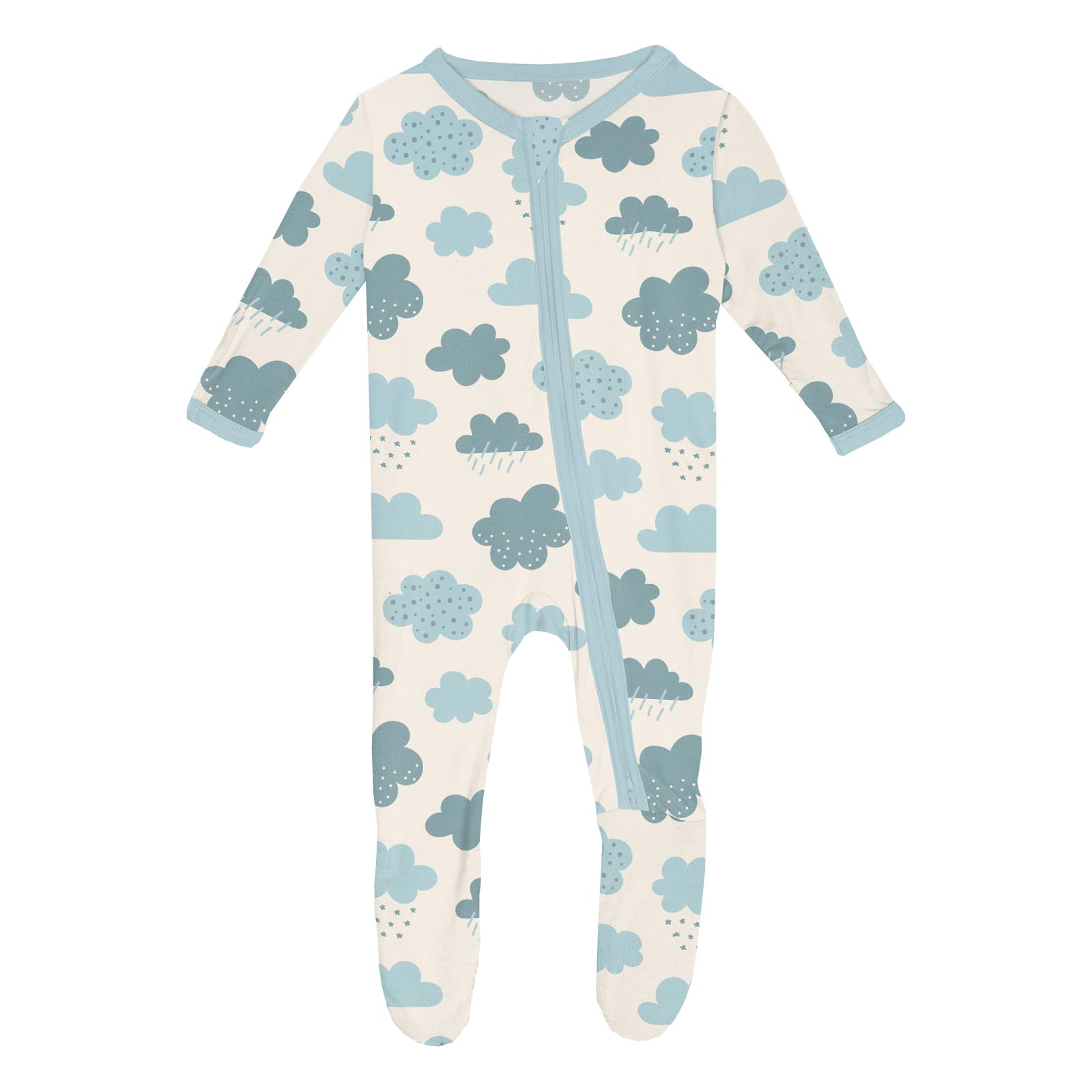 Kickee Pants Print Footie with 2 Way Zipper, Natural Cloudy Sky - Flying Ryno