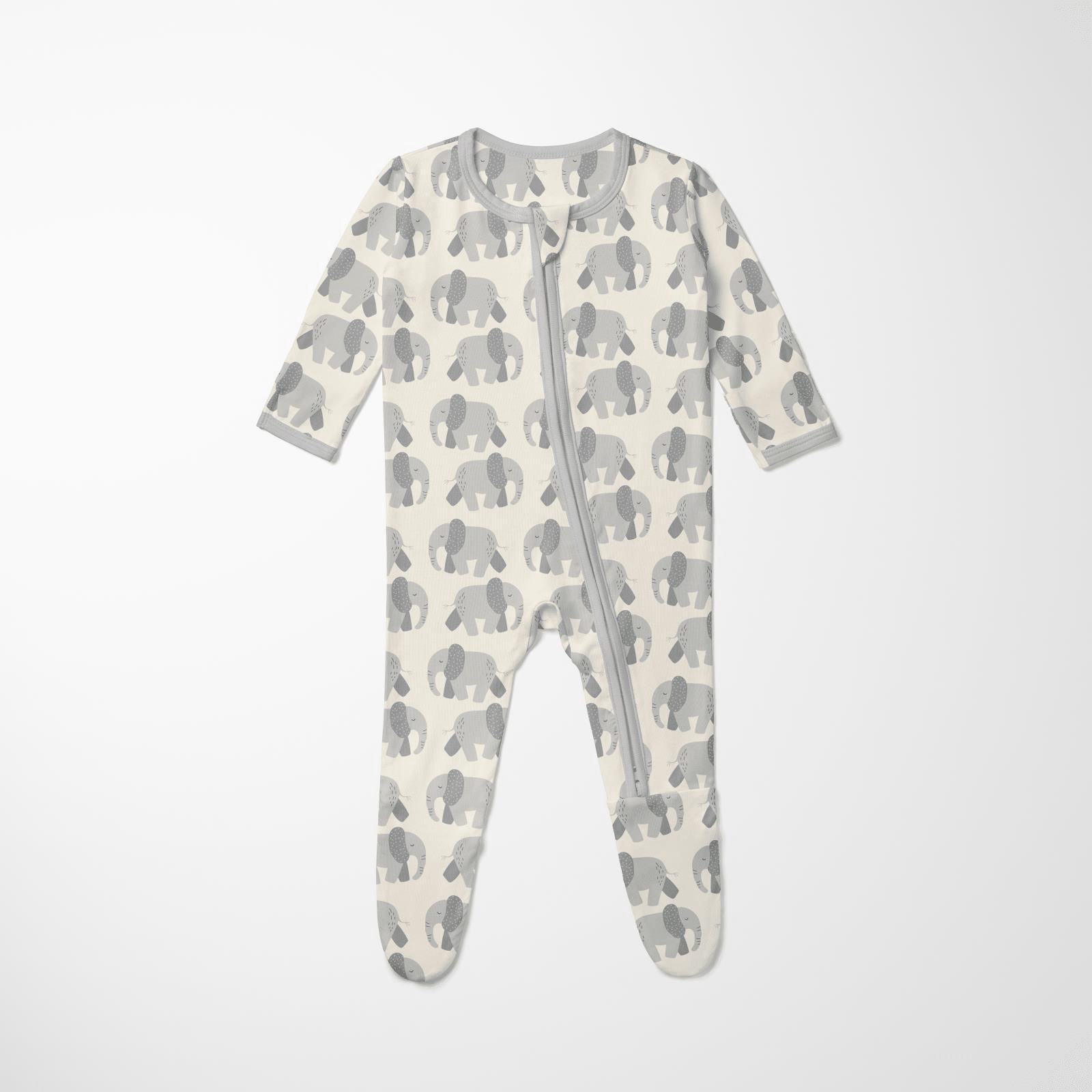 Kickee Pants Print Footie with 2 Way Zipper, Natural Elephants - Flying Ryno