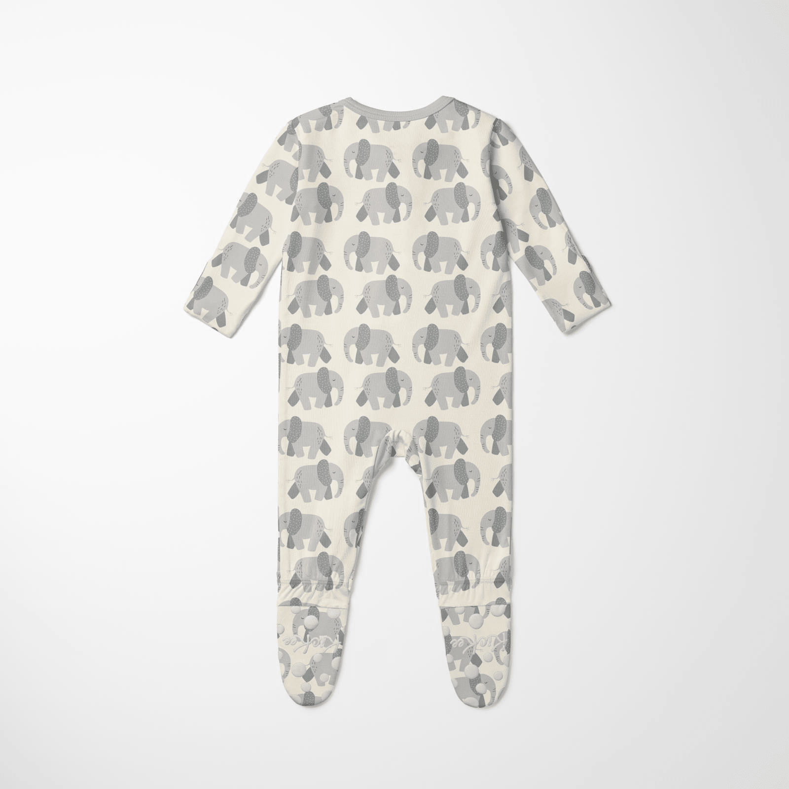Kickee Pants Print Footie with 2 Way Zipper, Natural Elephants - Flying Ryno