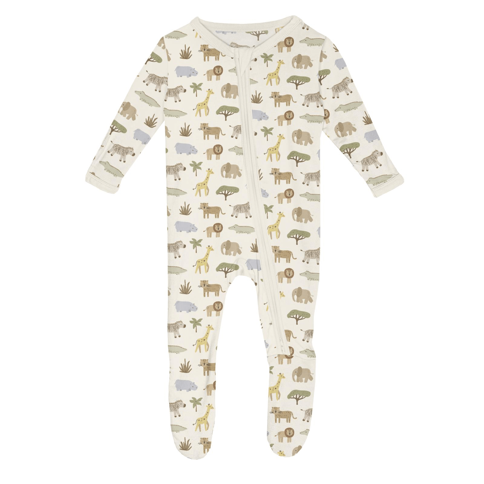 Kickee Pants Print Footie with 2 Way Zipper, Natural Mini Safari - Flying Ryno