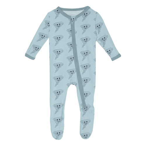 Kickee Pants Print Footie with 2 Way Zipper, Spring Sky Happy Tornado - Flying Ryno