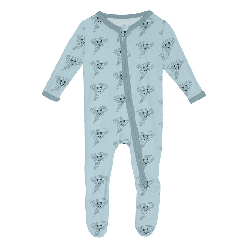 Kickee Pants Print Footie with 2 Way Zipper, Spring Sky Happy Tornado - Flying Ryno