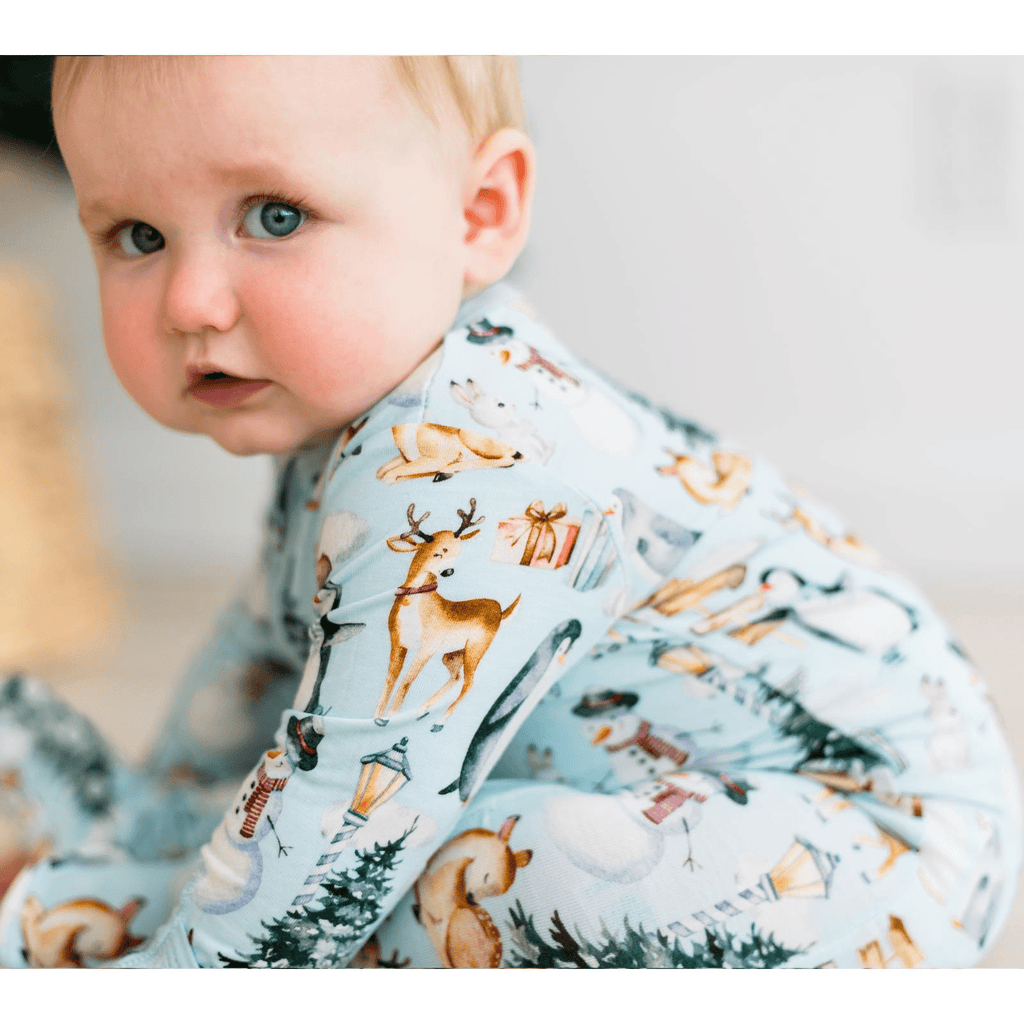 Kickee Pants Print Footie with 2 Way Zipper, Spring Sky Winter Wonderland - Flying Ryno