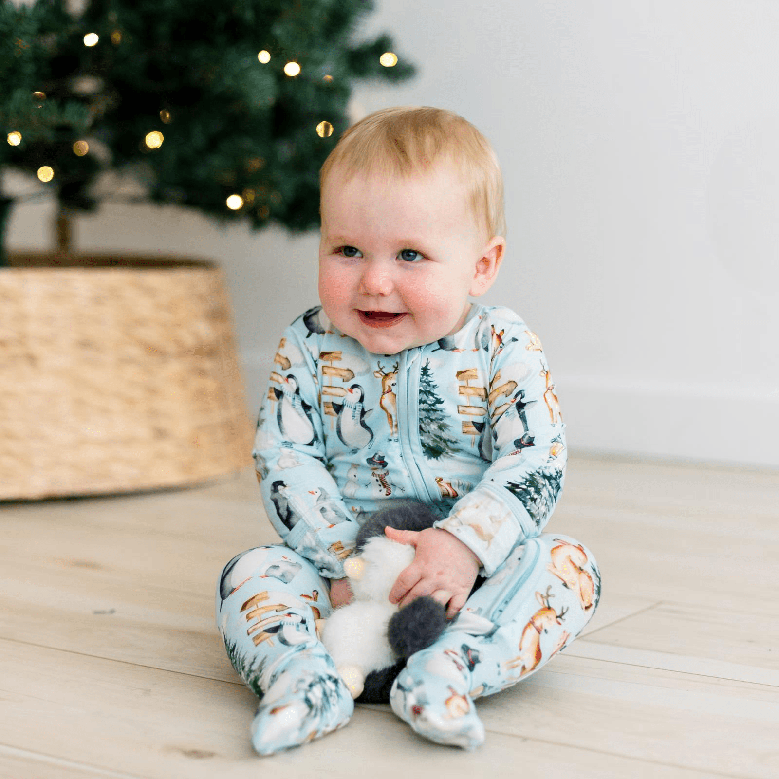 Kickee Pants Print Footie with 2 Way Zipper, Spring Sky Winter Wonderland - Flying Ryno