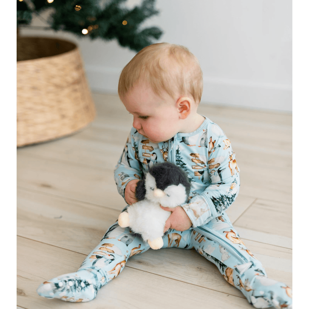 Kickee Pants Print Footie with 2 Way Zipper, Spring Sky Winter Wonderland - Flying Ryno