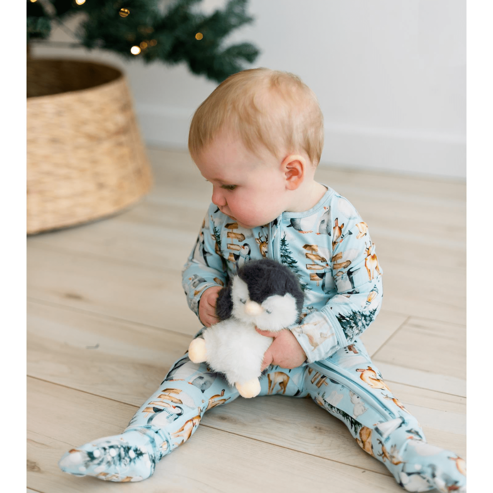 Kickee Pants Print Footie with 2 Way Zipper, Spring Sky Winter Wonderland - Flying Ryno