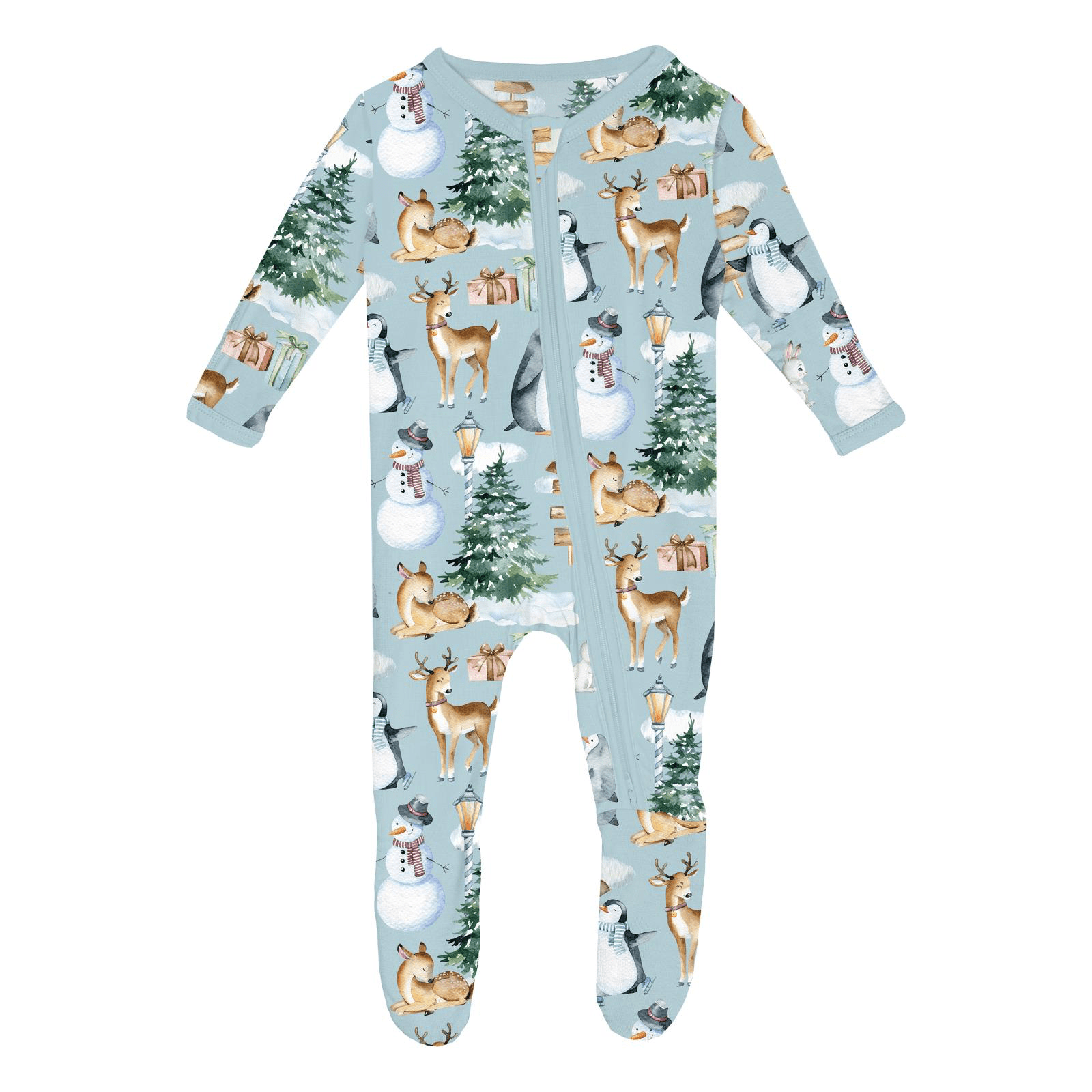 Kickee Pants Print Footie with 2 Way Zipper, Spring Sky Winter Wonderland - Flying Ryno