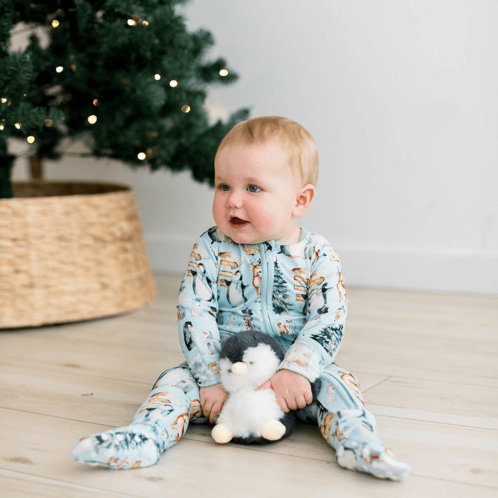 Kickee Pants Print Footie with 2 Way Zipper, Spring Sky Winter Wonderland - Flying Ryno