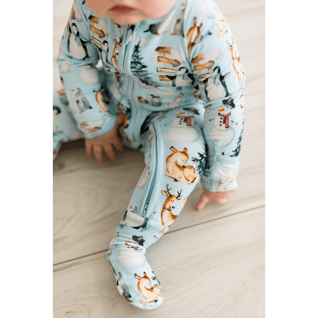 Kickee Pants Print Footie with 2 Way Zipper, Spring Sky Winter Wonderland - Flying Ryno