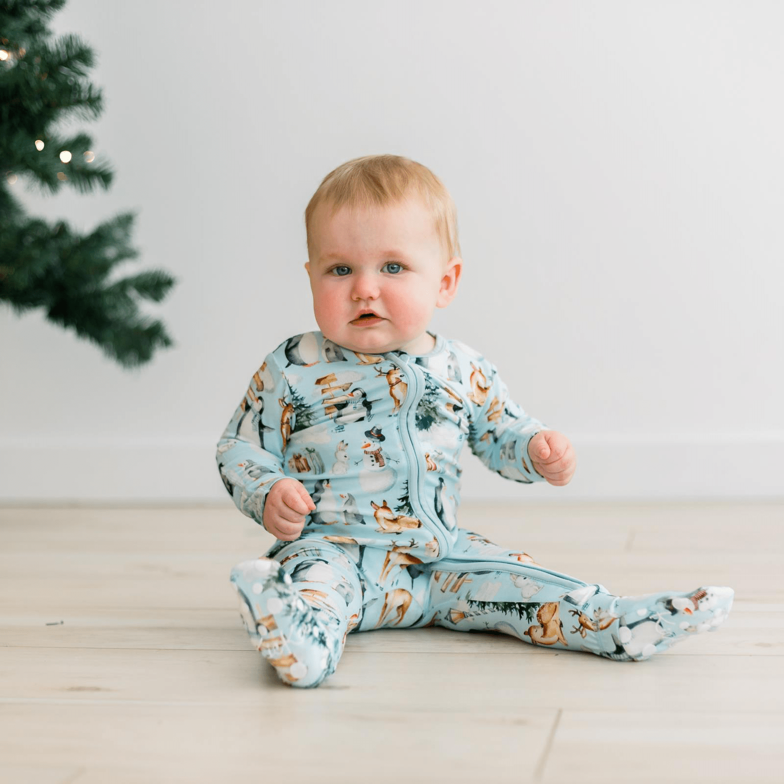 Kickee Pants Print Footie with 2 Way Zipper, Spring Sky Winter Wonderland - Flying Ryno