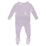 Kickee Pants Print Layette Ruffle Footie with 2 Way Zipper, Thistle Starry Sky & Moon - Flying Ryno