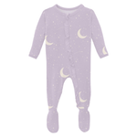 Kickee Pants Print Layette Ruffle Footie with 2 Way Zipper, Thistle Starry Sky & Moon - Flying Ryno