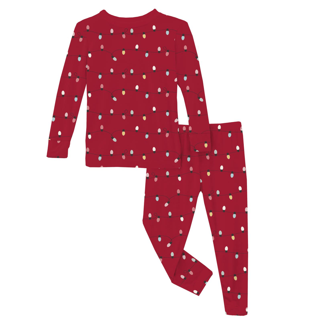 Kickee Pants Print Long Sleeve Pajama Set, Crimson Holiday Lights - Flying Ryno