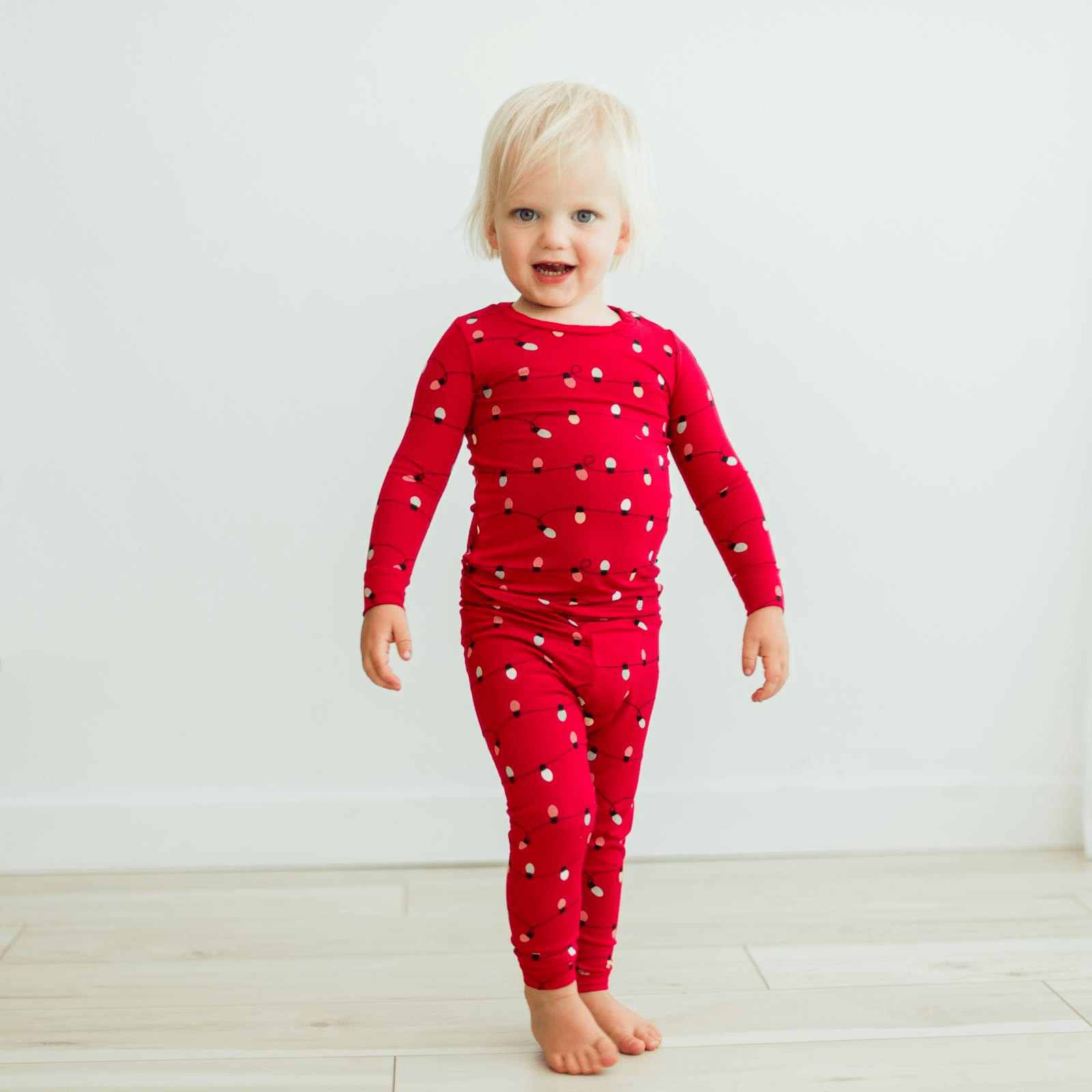 Kickee Pants Print Long Sleeve Pajama Set, Crimson Holiday Lights - Flying Ryno