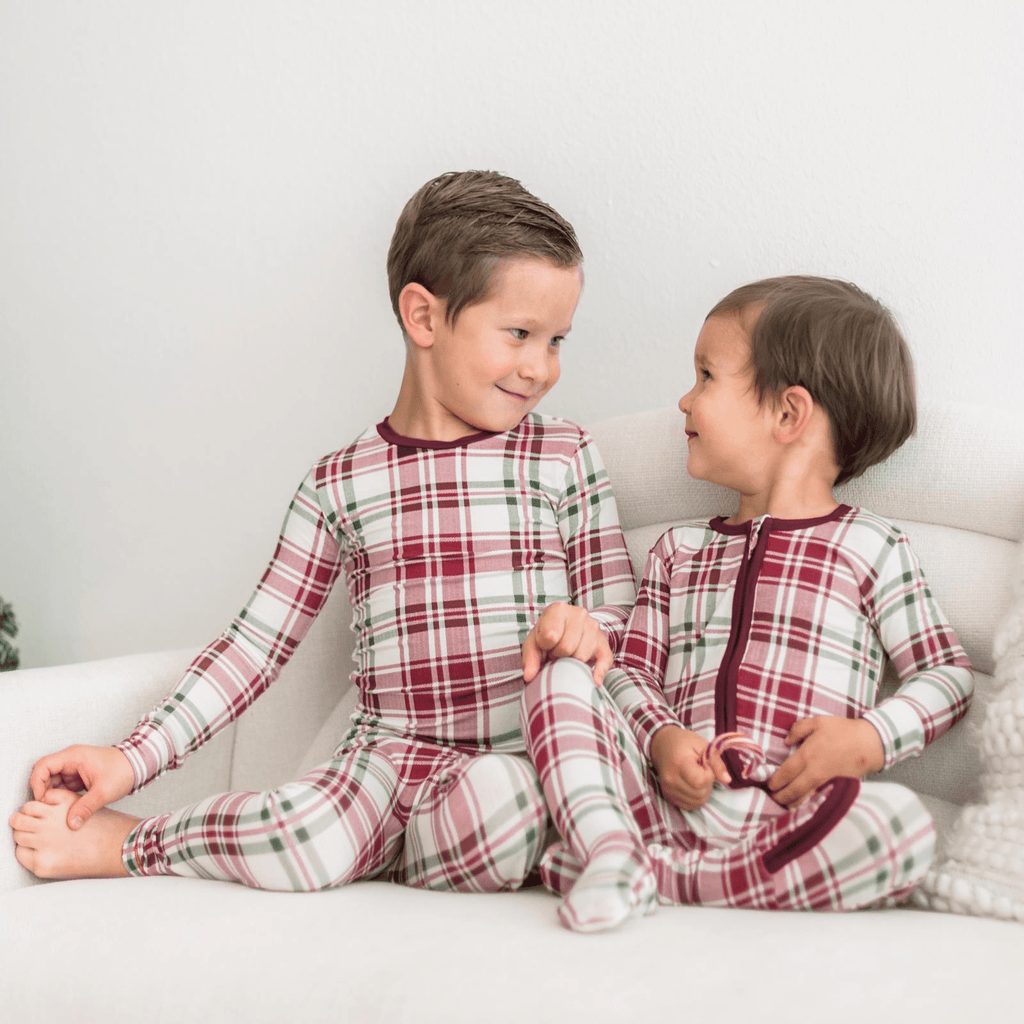Kickee Pants Print Long Sleeve Pajama Set, Fireside Plaid - Flying Ryno