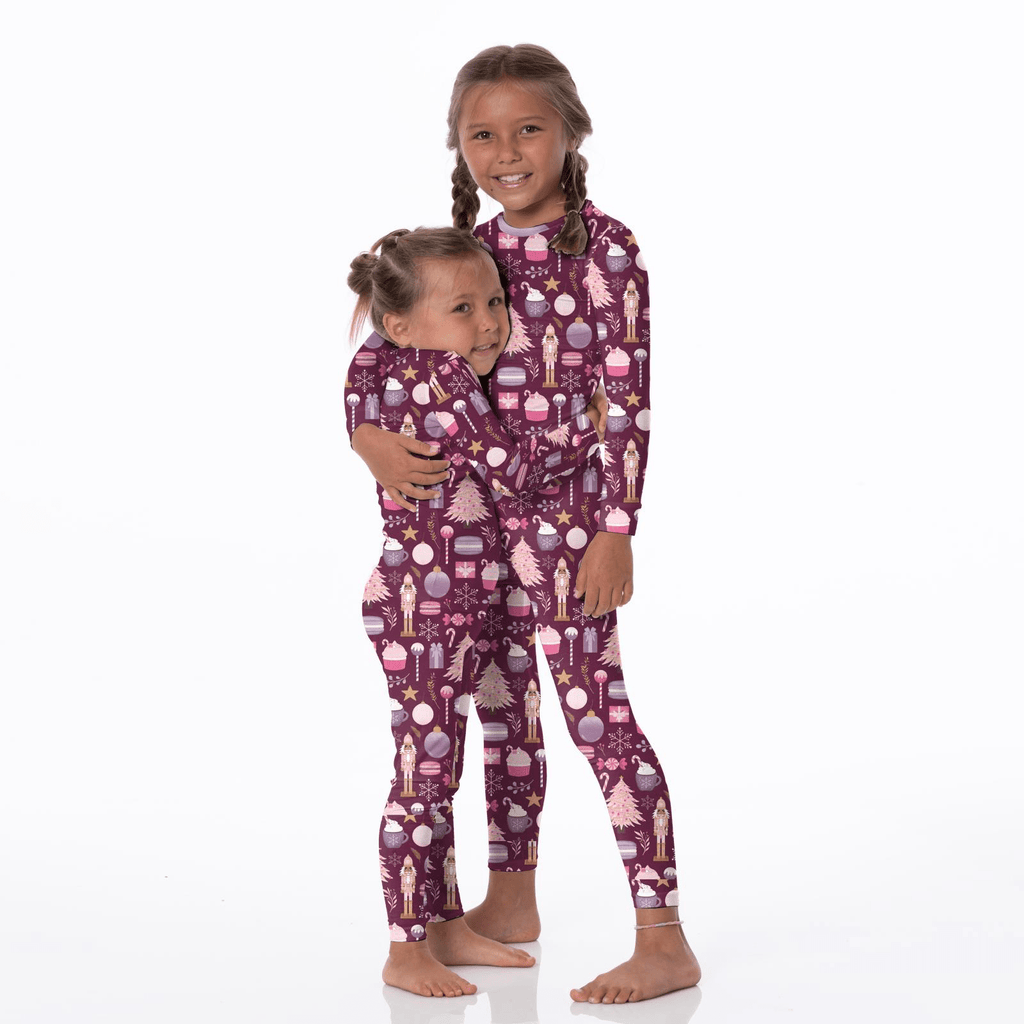 Kickee Pants Print Long Sleeve Pajama Set, Melody Sugar Plum - Flying Ryno