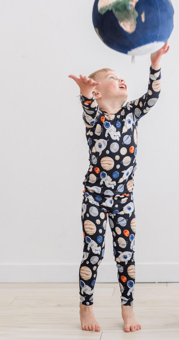 Kickee Pants Print Long Sleeve Pajama Set, Midnight Space Dream - Flying Ryno