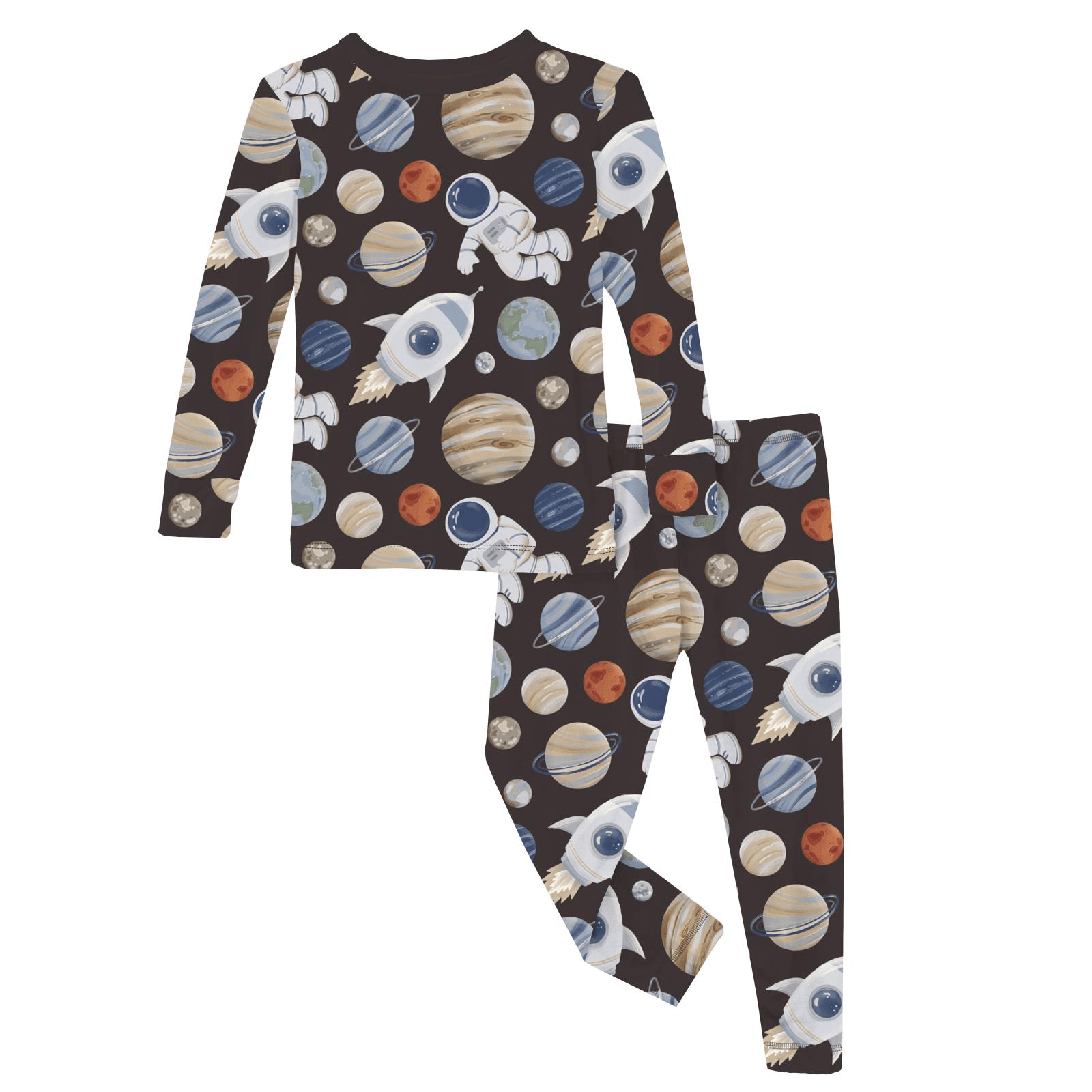 Kickee Pants Print Long Sleeve Pajama Set, Midnight Space Dream - Flying Ryno