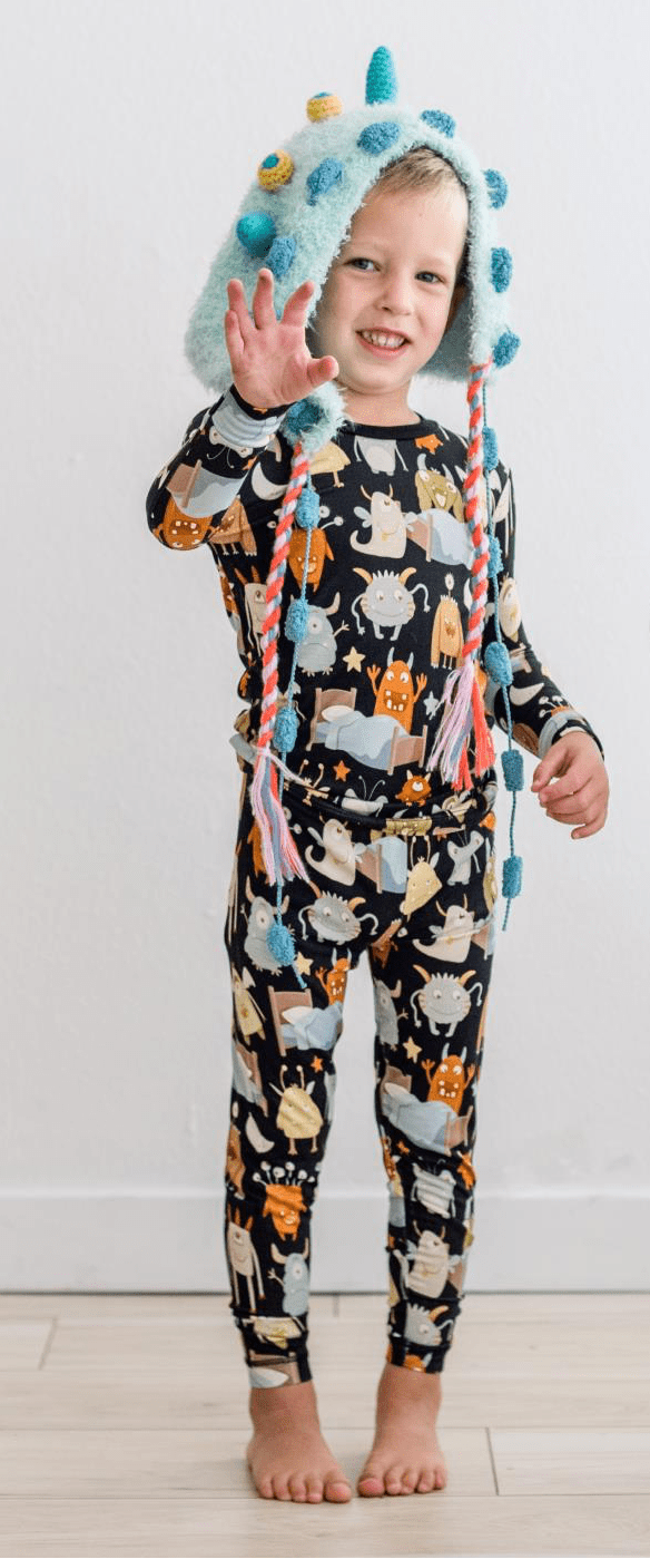 Kickee Pants Print Long Sleeve Pajama Set, Monsters Under the Bed - Flying Ryno