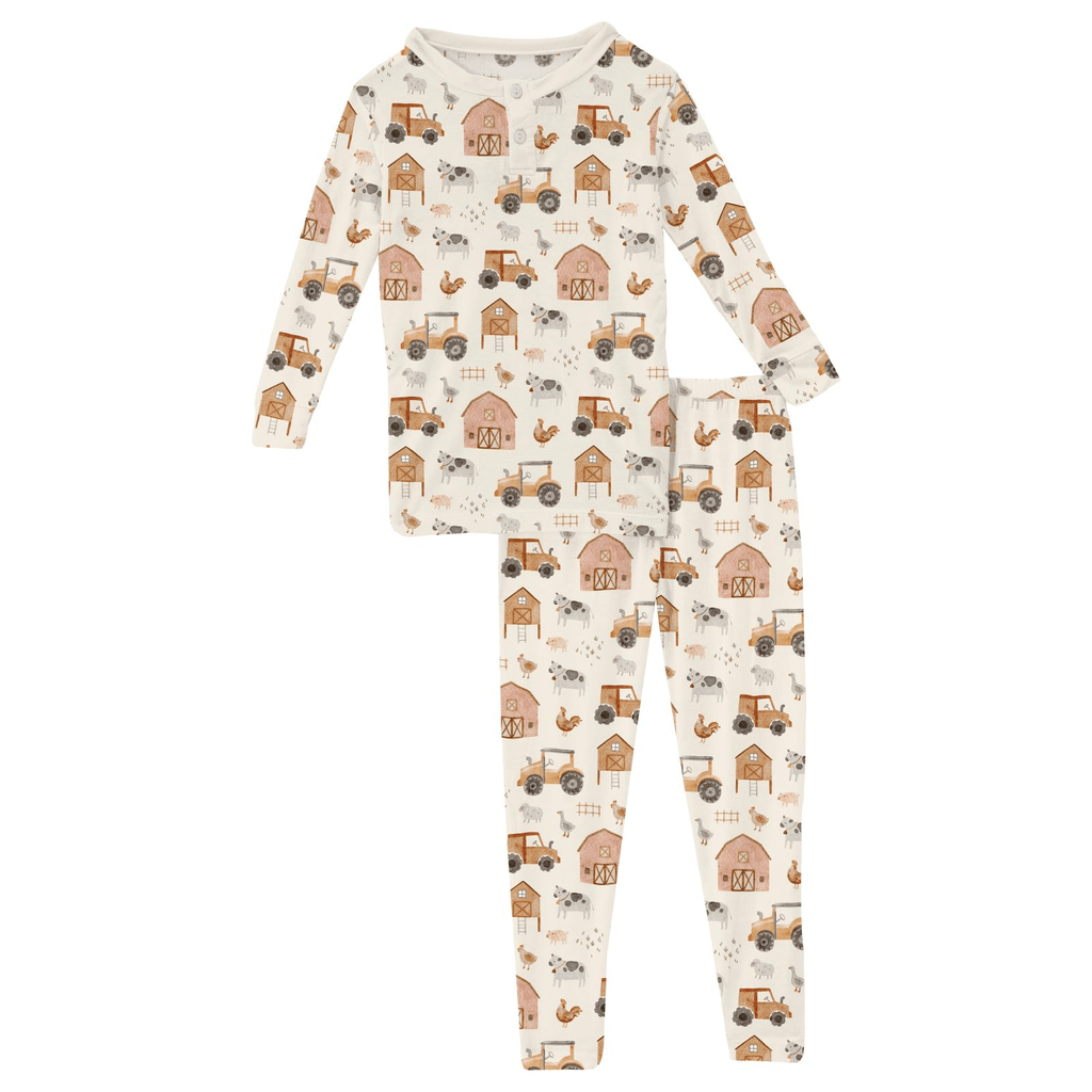 Kickee Pants Print Long Sleeve Pajama Set, Natural Farm Life - Flying Ryno