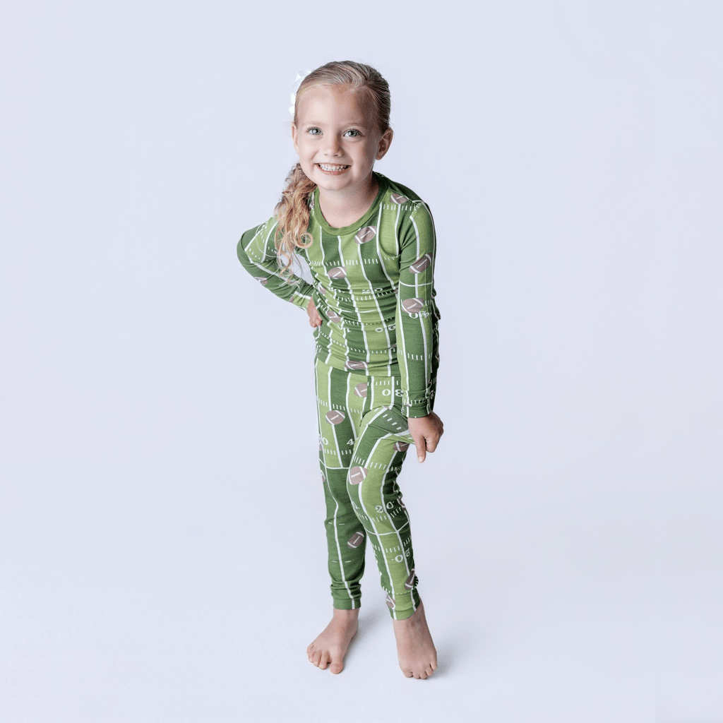 Kickee Pants Print Long Sleeve Pajama Set, Pesto Football - Flying Ryno