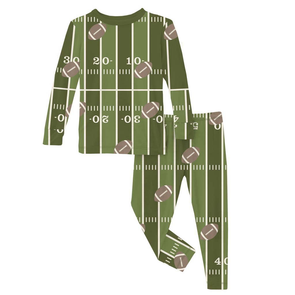 Kickee Pants Print Long Sleeve Pajama Set, Pesto Football - Flying Ryno
