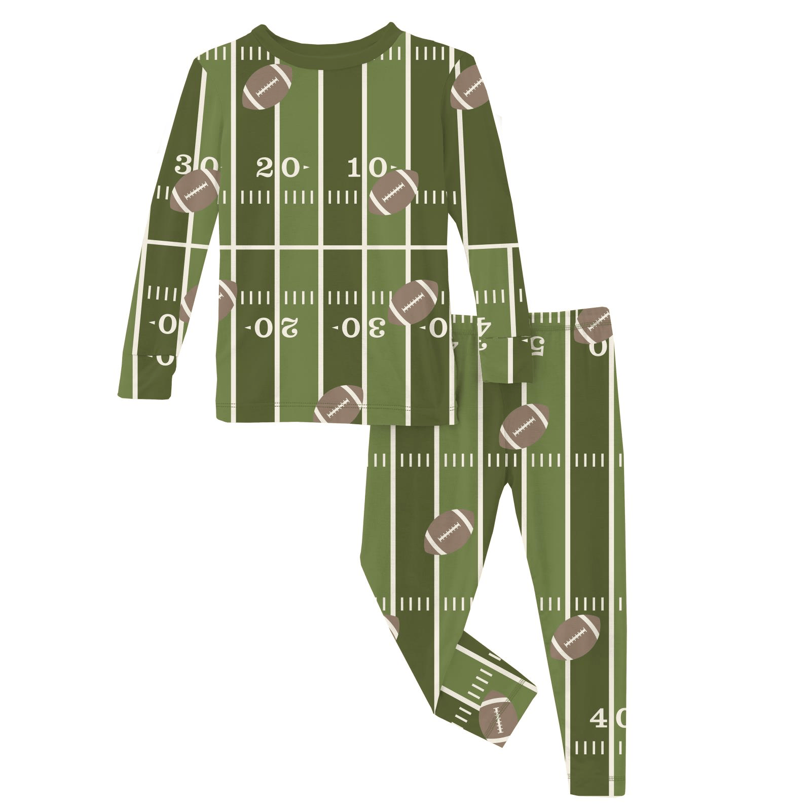 Kickee Pants Print Long Sleeve Pajama Set, Pesto Football - Flying Ryno