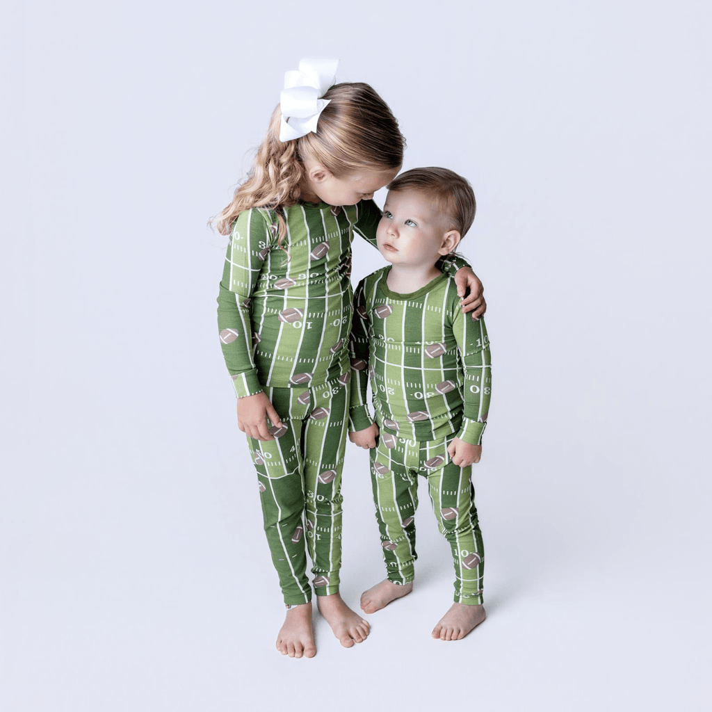 Kickee Pants Print Long Sleeve Pajama Set, Pesto Football - Flying Ryno