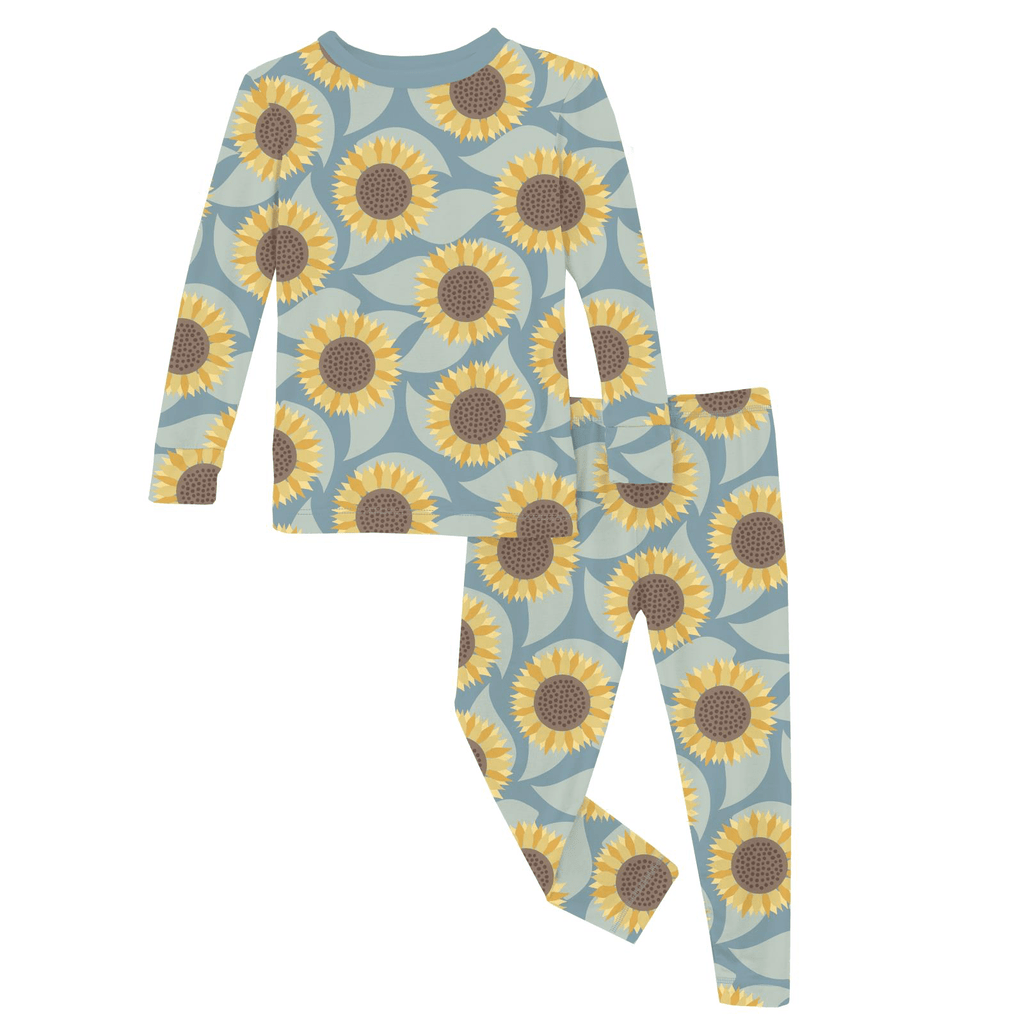 Kickee Pants Print Long Sleeve Pajama Set, Stormy Sea Sunflower - Flying Ryno