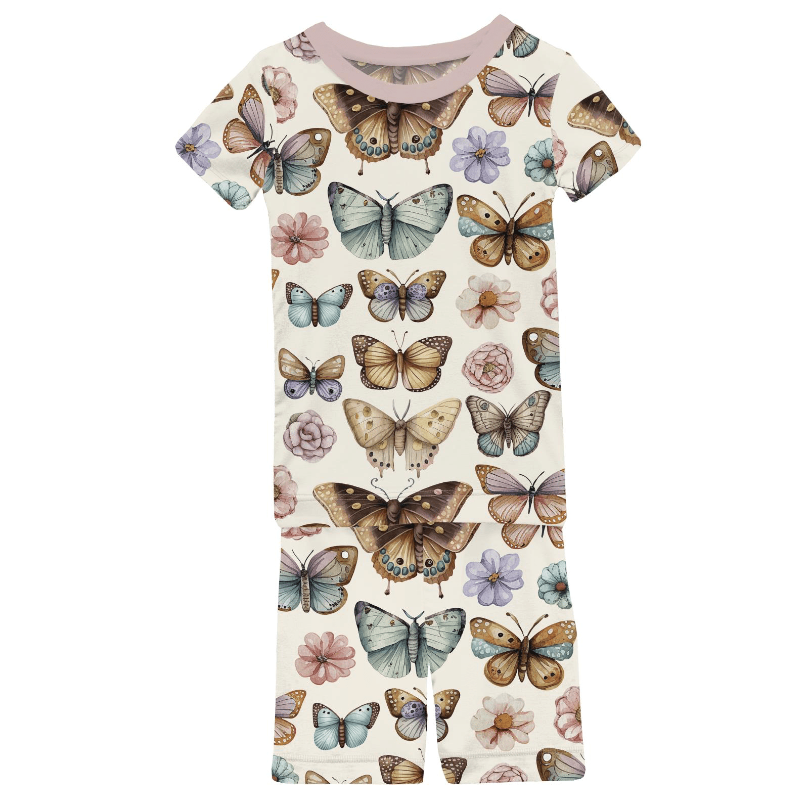Kickee Pants Print Short Sleeve Pajama Set with Shorts, Botanical Butterflies - Flying Ryno