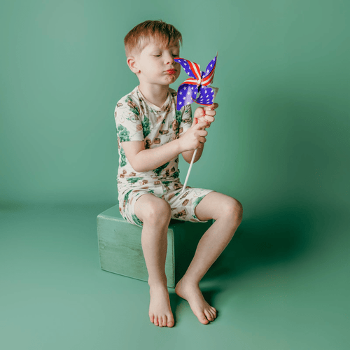 Kickee Pants Print Short Sleeve Pajama Set with Shorts, Natural Tree House - Flying Ryno